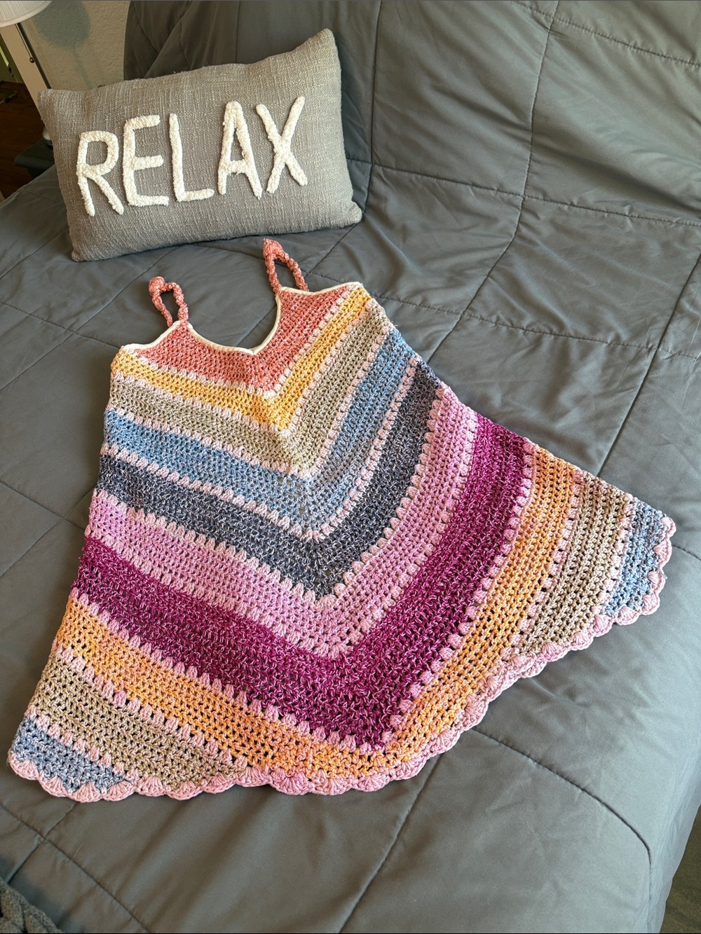 OOAK Judith March Free People Granny Square Multicolor Crochet Sundress Rainbow